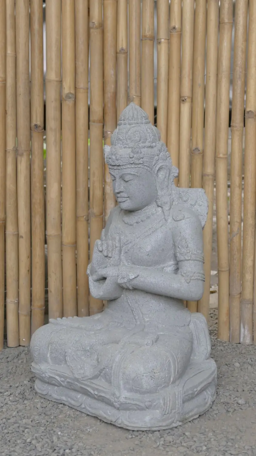  Product image 3 of the product “Seated Dewi Sri, position chakra turning the wheel, 76 cm high riverstone grey, modell with sativa ”